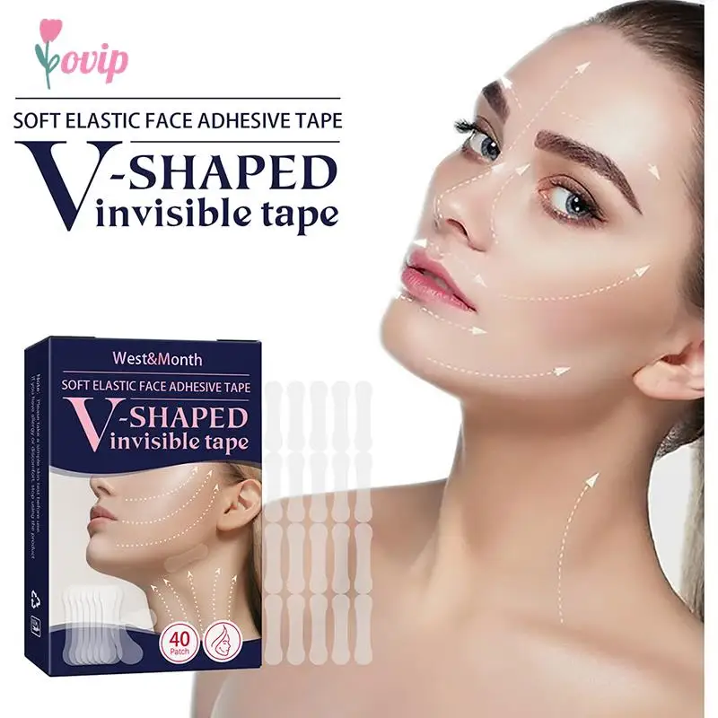 

40pcs Invisible Breathable Thin Face Stickers Waterproof V-Shaped Facial Line Wrinkle Sagging Tighten Chin Lifting Adhesive Tape