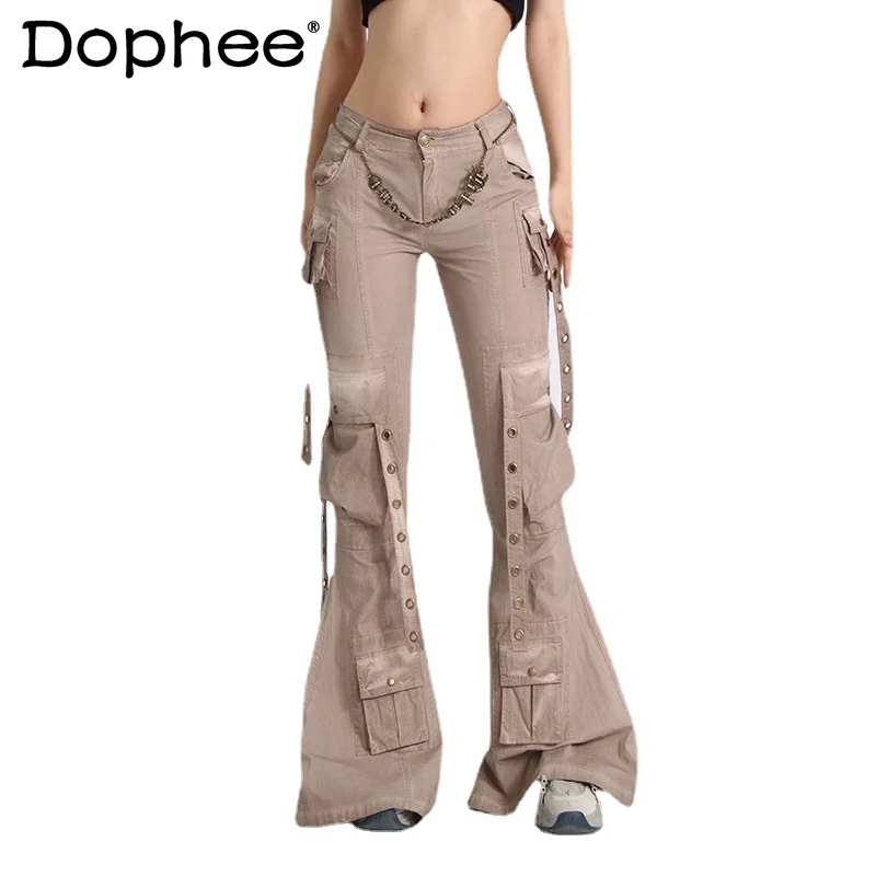 

Новинка Осень 2023, длинные расклешенные джинсы с высокой талией, женская одежда, модная рабочая одежда, стильные облегающие расклешенные брюки, джинсовые брюки с шваброй