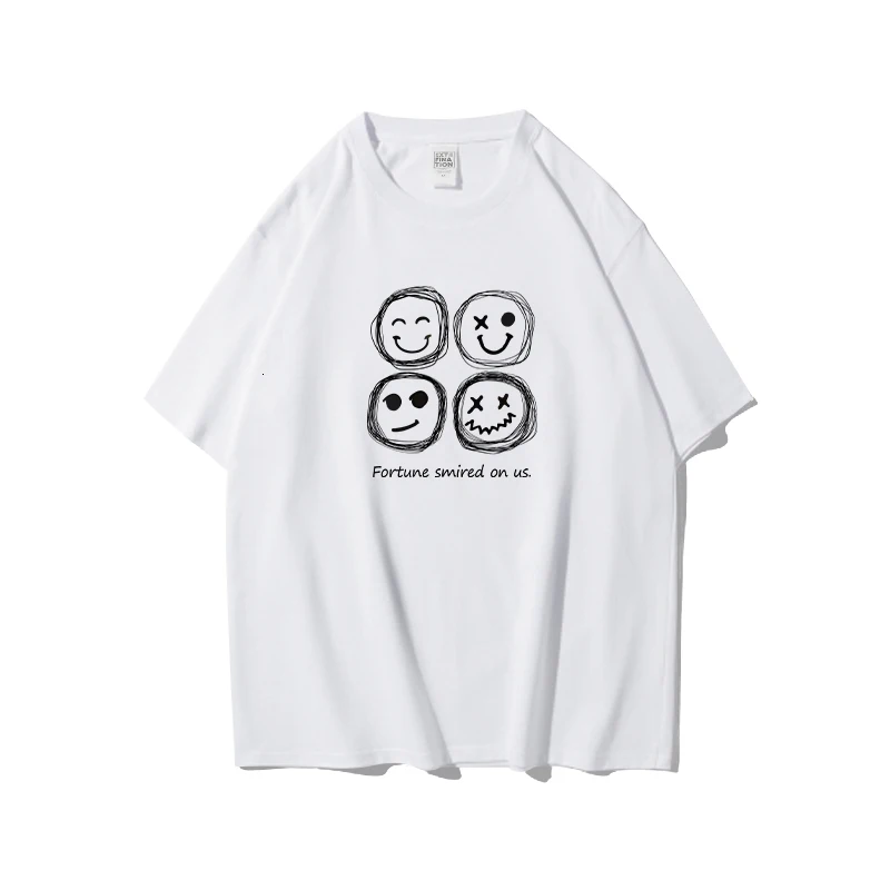 

Extfine Lucky Smile Face T-shirt For Men Summer Funny Tops Short Sleeve Male Clothing Casual Summer Fashion Tee Streetwear