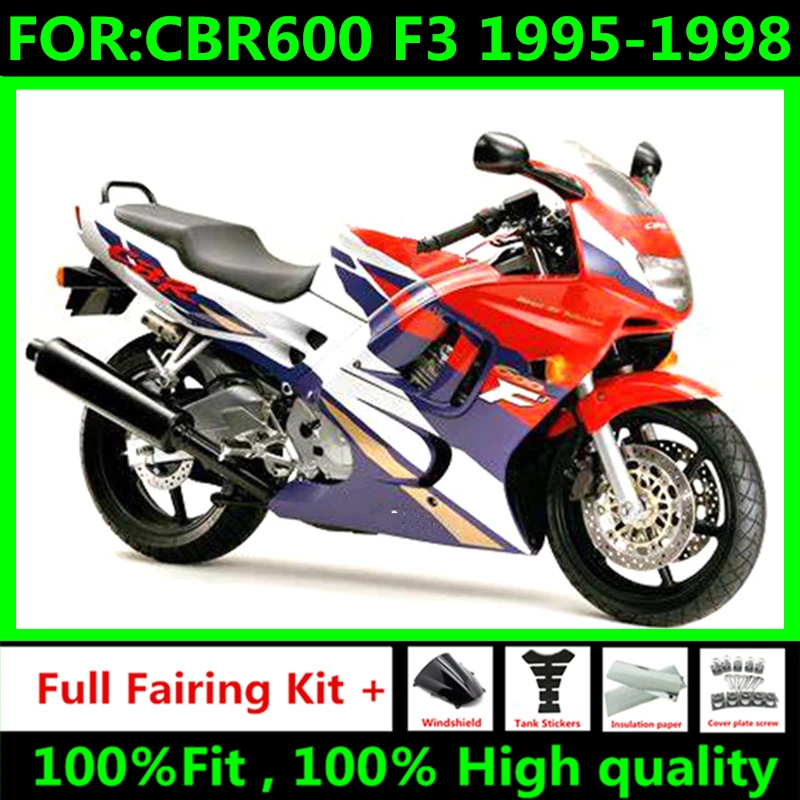 

New ABS Motorcycle Whole Fairings Kit fit for CBR600 F3 CBR600F3 CBR 600 1995 1996 1997 1998 full fairing kits set red white