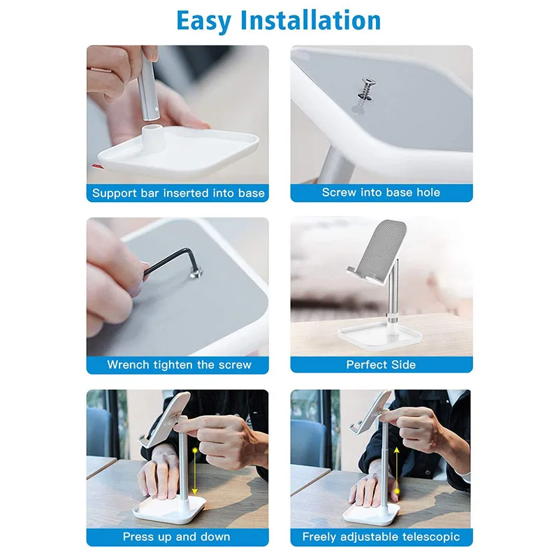 Cell Phone Stand Height Angle Adjustable Telescopic Desktop Aluminum Metal Phone Holder