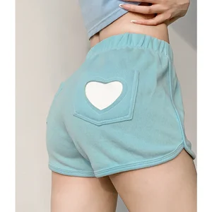 Women's Clothing Casual Sports Shorts Love Pocket High Waist Stretchy Baggy Fashion Self Cultivation