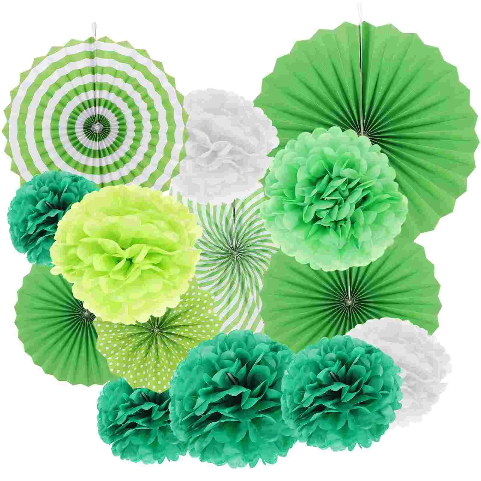 

14 Pcs Paper Flower Fan Ball Tissue Pom Poms Green Party Supplies Dot Streamers Decorations Fans Classroom Wedding