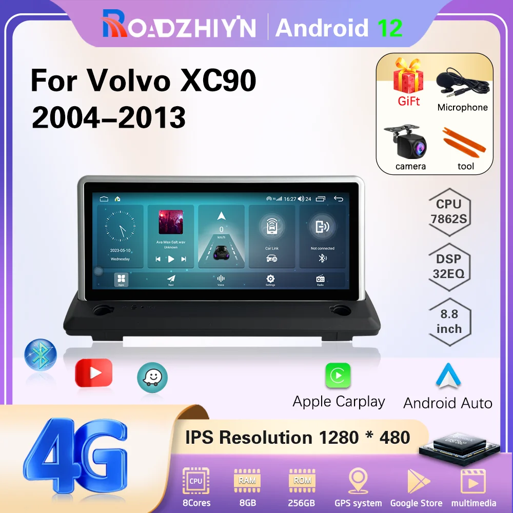 For Volvo Xc90 2004-2013 Gps Navigation Android12 Radio Stereo 8+256g Carplay 4g Auto Car Cd