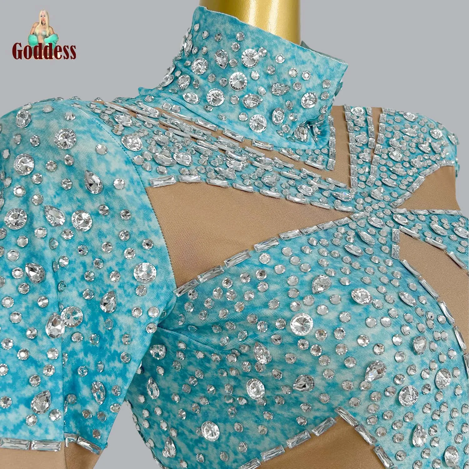 Новое облегающее боди с блестящими стразами и кристаллами длинными рукавами для