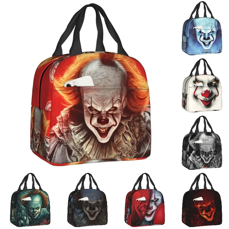 Evil Clown Lunch Bag for School Office Halloween Horror Movie Thermal Cooler Insulated Bento Box Women Kids Warm Food Lunch Tote