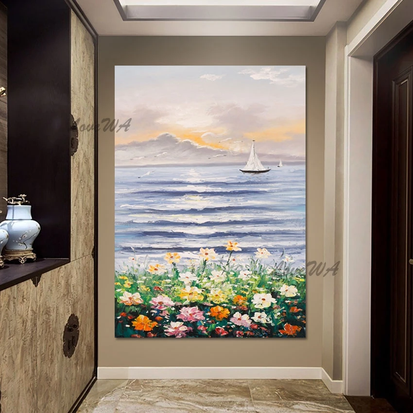 

Linen Canvas Art Modern Flowers Natural Scenery Oil Painting No Framed 3d Seascapes With Boats Wall Pictures Abstract Artwork