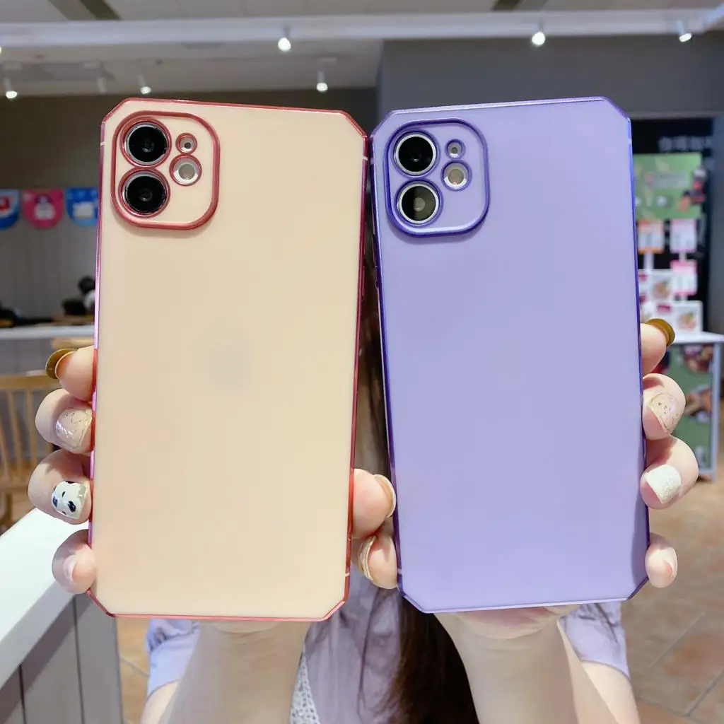 

Solid Plating Lens Protection Phone Case For iPhone 12 11 Pro Max 12 Mini X XR XS Max 7 8 6 6s Plus SE 2020 Soft TPU Cover