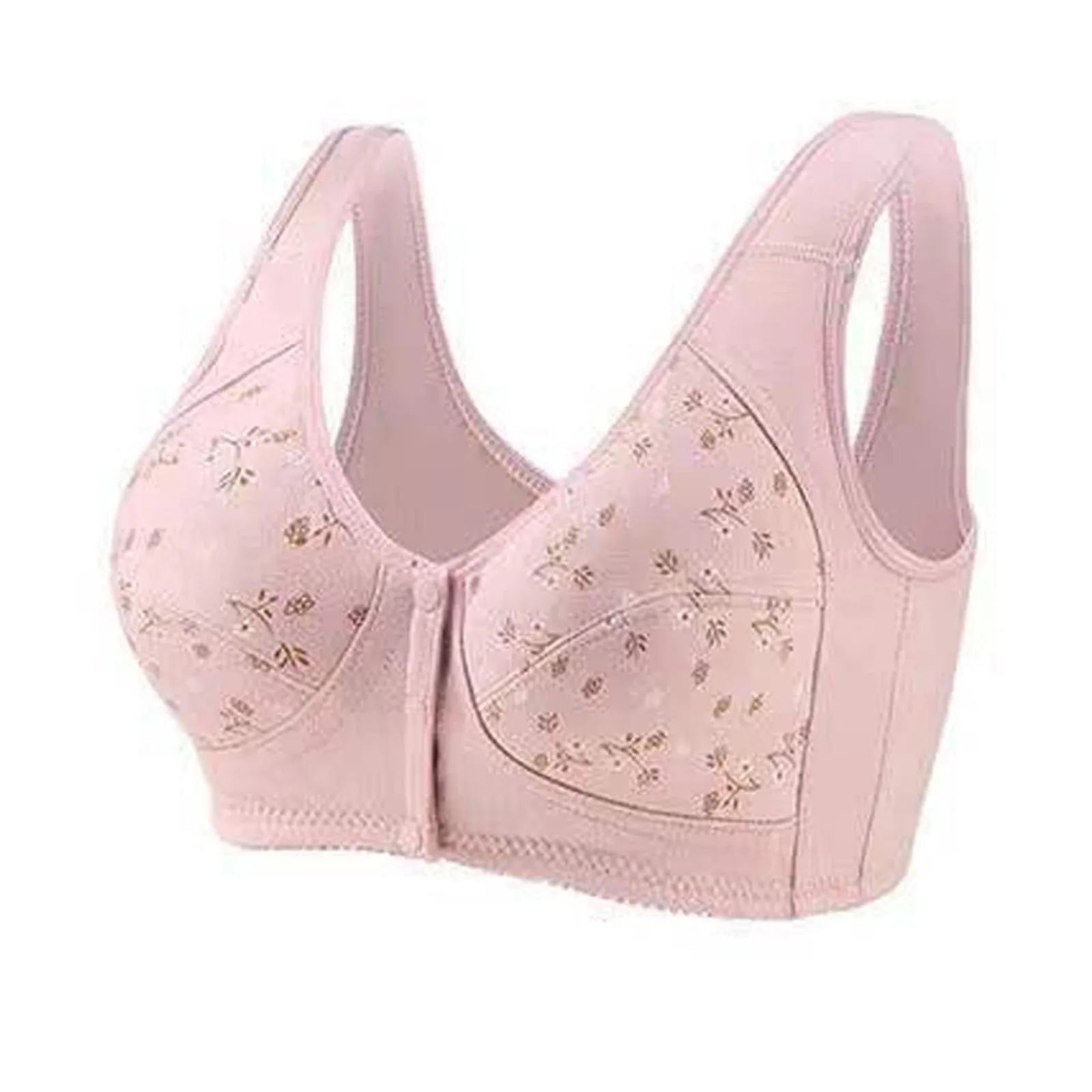 

Women'S Plus Size Bra Front Snap Three Button Fitted Floral Print Bra Seamless Front Closure Bras For Women Bralette Push Up