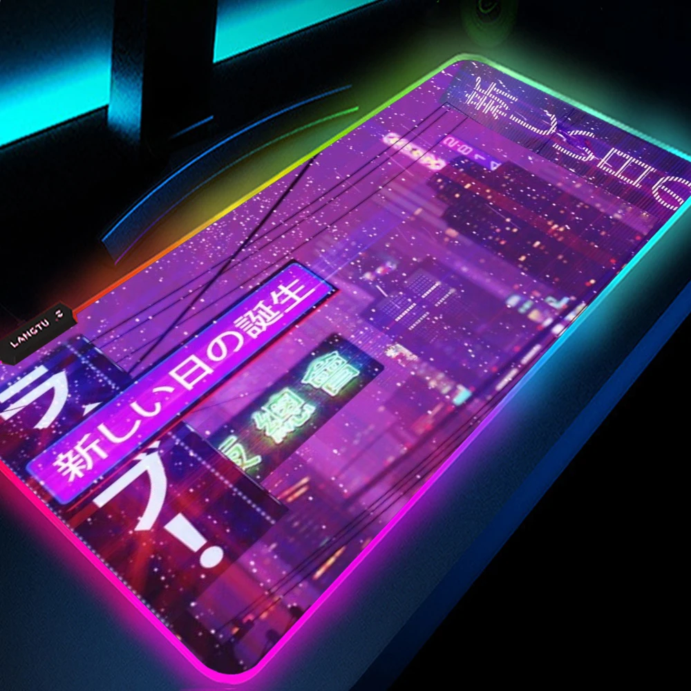 

Gaming Setup Japan City Rgb Mouse Pad Luminous Led Gamer Lamp Mousepad with Light Backlit Keyboard Deskmat Pc Office Accessories