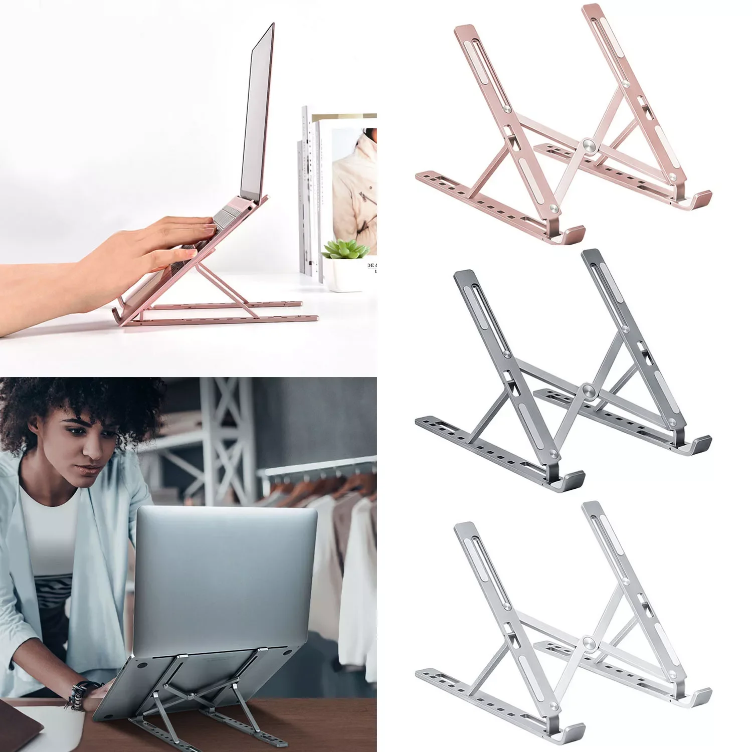 

Besegad Portable Ergonomic Folding Laptop Stand Holder with 9 Adjustable Height for iPad MacBook Notebook Computer Tablet