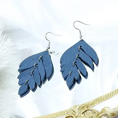 Женские серьги-подвески с листьями деревянные висячие украшения ручной работы в