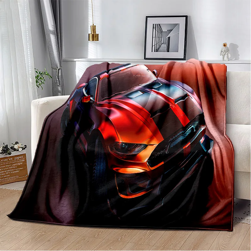

3D Mustang Car Logo HD Ford GTR Blanket,Soft Throw Blanket for Home Bedroom Bed Sofa Picnic Travel Office Cover Blanket Kids