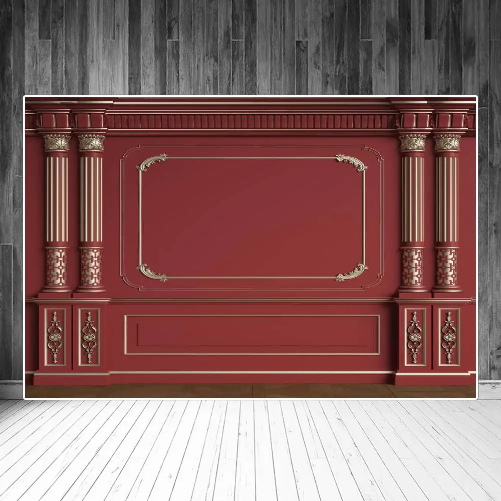 

Red Vintage Wall Photography Backdrops Decoration Room Interior Columns Custom Party Photobooth Photocall Backgrounds Accessory