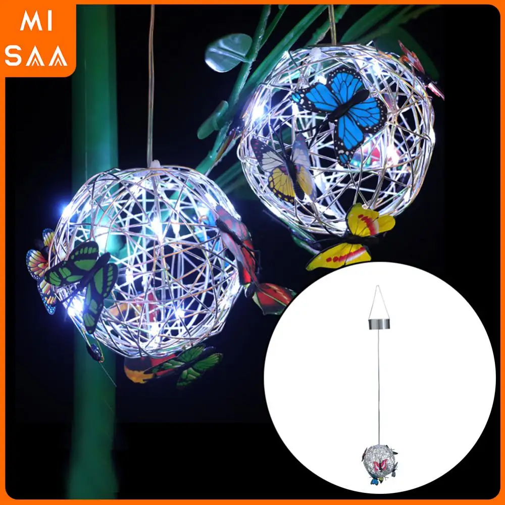 

Garden Hanging Solar Light Round Ball Light With Butterfly Waterproof Metal Weaving Hanging Lamp Home Decorative Nightlight