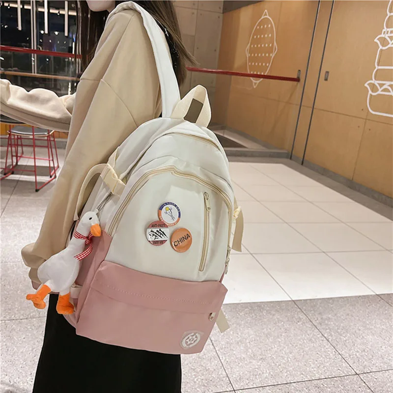 

Bfuming Fashion Student Backpack For Teenager Girls Patchwork Nylon Schoolbag Large Capacity Book Bag