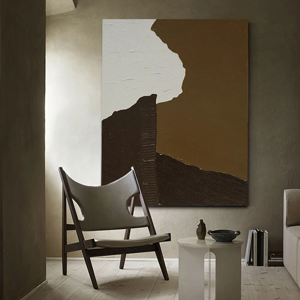 

100% Handmade Brown White Color Block Oil Painting Texture Canvas Wall Art Abstract Home Living Room Bedroom Decoration