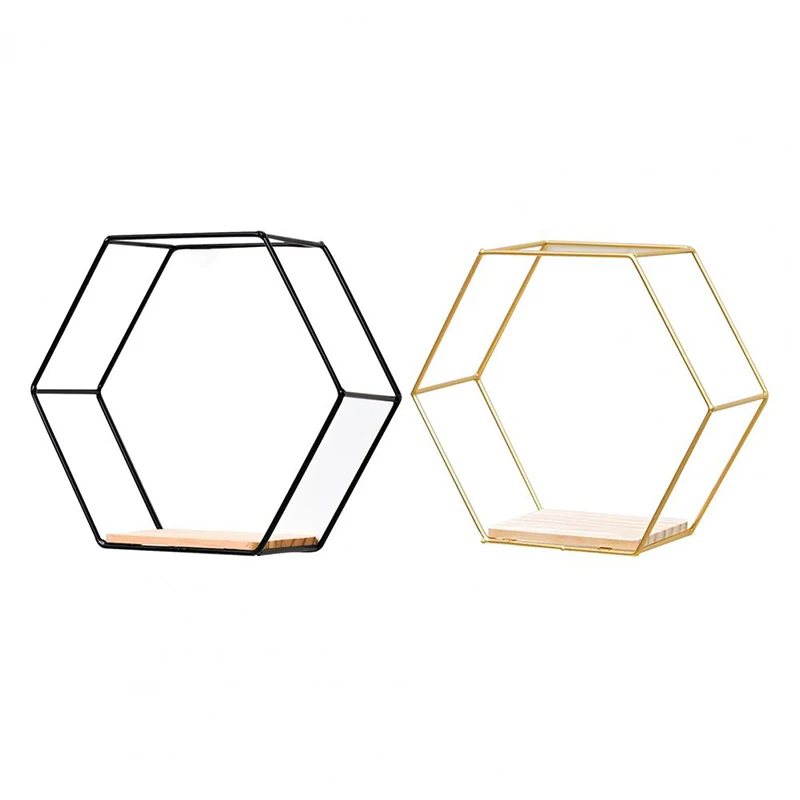 Nordic Style Iron Wall Shelf Decoration Wall-Mounted Hexagonal Iron Stand Storage Shelves TV Background Bedroom Bedside Pendants images - 6