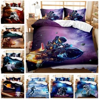 galaxy duvet cover set astronaut floats in outer space of planet earth globe surreal gravity image space artwork bedding set