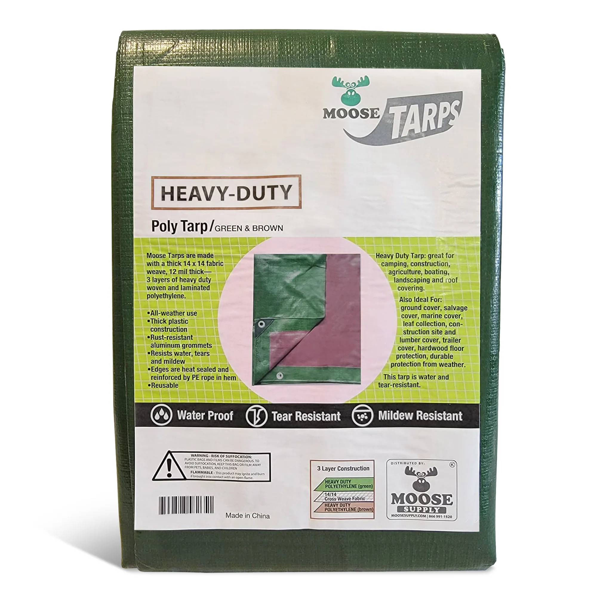 Heavy Duty Waterproof Poly Tarp Covers, 12 Mil, 10' x 20'