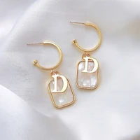 2022 new s925 silver shell square letter d earrings temperament high end sense of long personality womens earrings