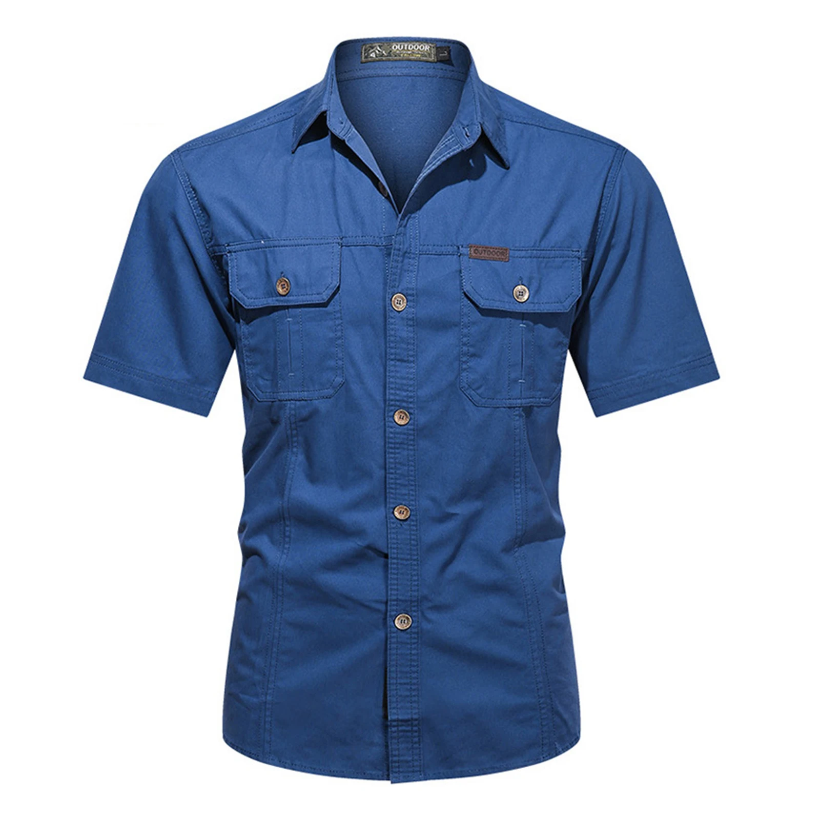 

Mens Turn-down Collar Button Work T-Shirts Outdoor Camping Short Sleeve Solid Color Shirts with Pockets