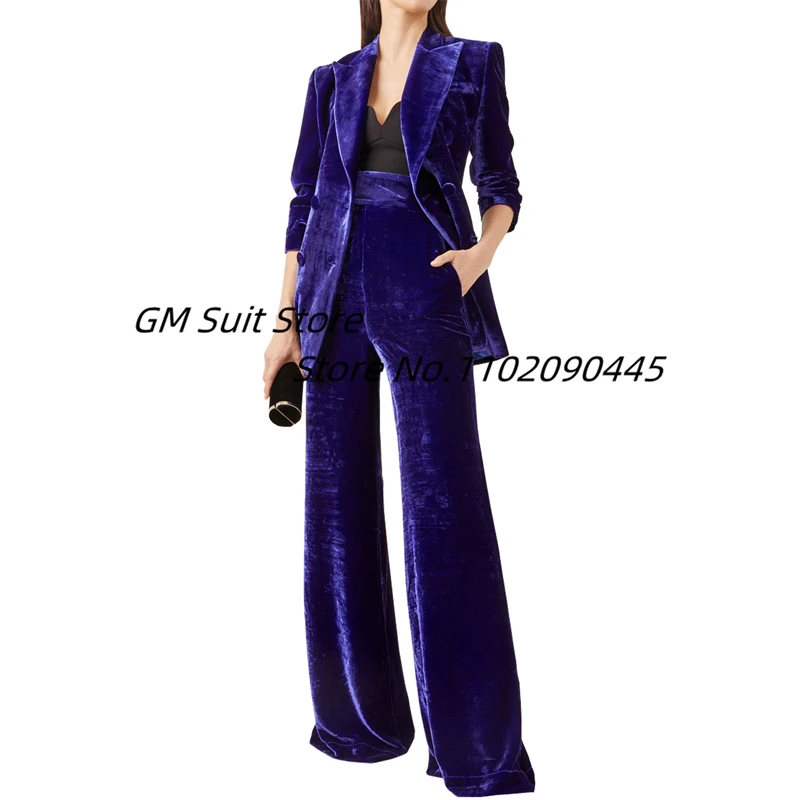 Women's Velvet 2 Piece Suit Office Lady Business Blazer&Pants Double Breasted Bridal Wedding Tuxedos