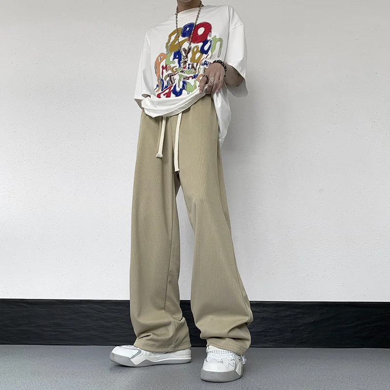 

Летние Новые Шелковые Тонкие штаны Hybskr для подметания пола, мужские корейские трендовые мешковатые однотонные длинные брюки Y2k, мужские брюки для улицы