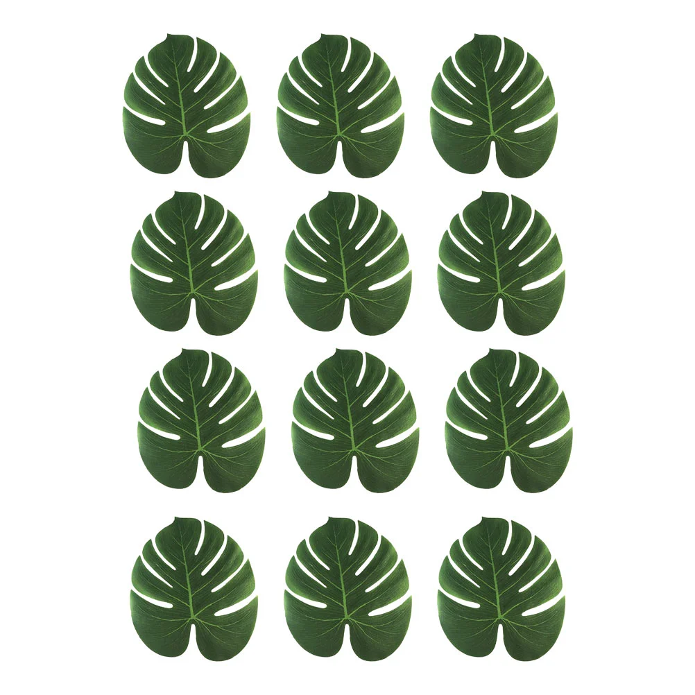 

12 Pcs Turtle Leaf Table Runner Monstera Placemats Decor Artificial Leaves Palm Hawaiian Party Jungle Tablecloth Fake Tropical