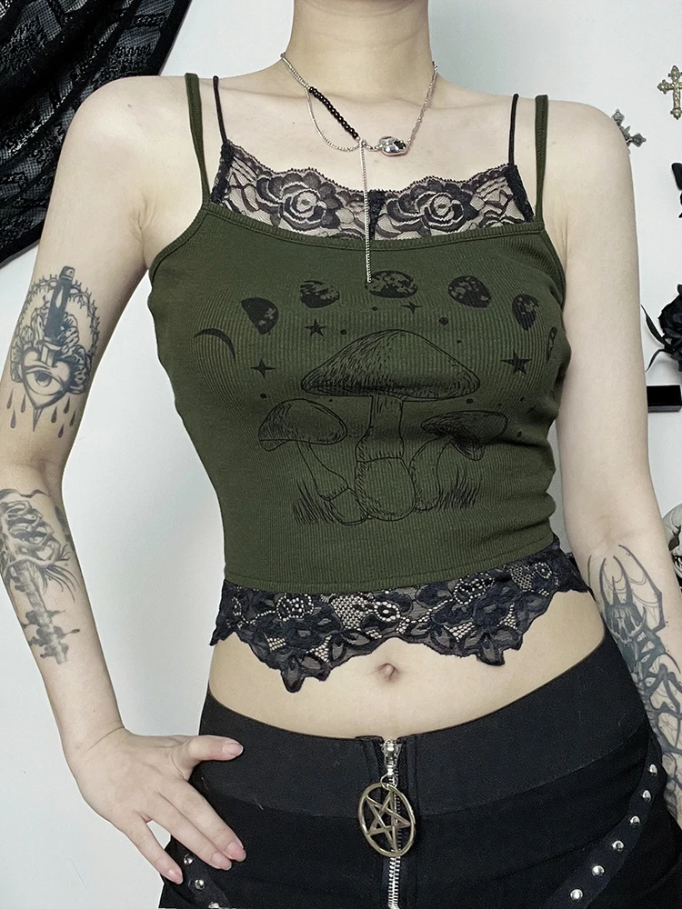 Женский топ с кружевной отделкой InsDoit готический в стиле пэчворк принтом виде