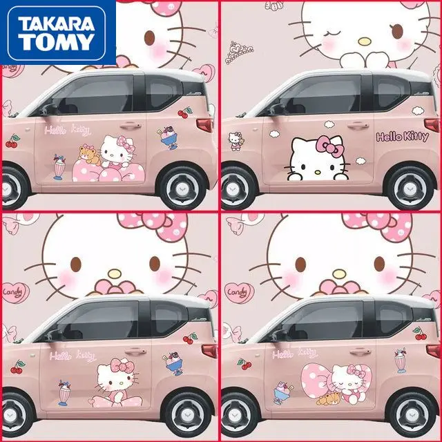 

Наклейка на автомобиль TAKARA TOMY Bow Hello Kitty, наклейка на мини-автомобиль, ПВХ, водонепроницаемая, солнцезащитная, не пузырьковая, украшение для к...