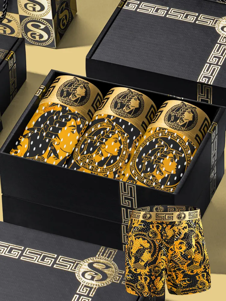 3 шт. мужские длинные трусы-боксеры из ледяного шелка с сеткой