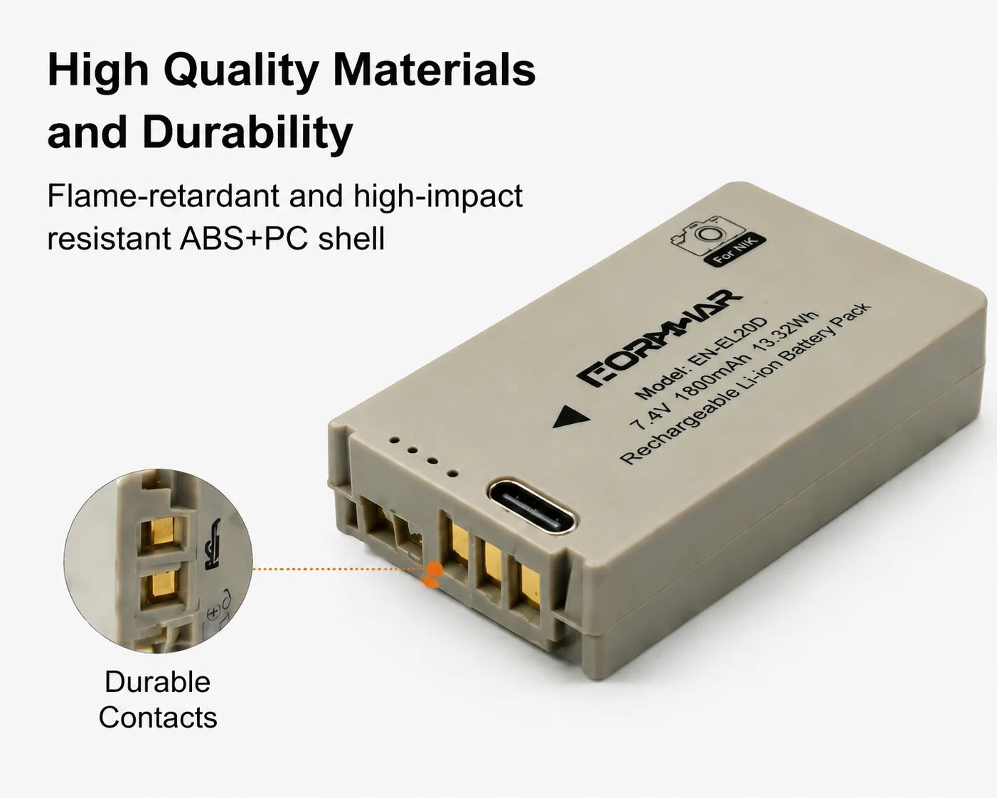 Фото Аккумулятор EN-EL20 EN-EL20A 1800 мАч 7.4 В с зарядкой через USB Type-C, литий-ионный аккумулятор для Coolpix P1000 P950 Nikon 1 J1 J2 J3 AW1 №5