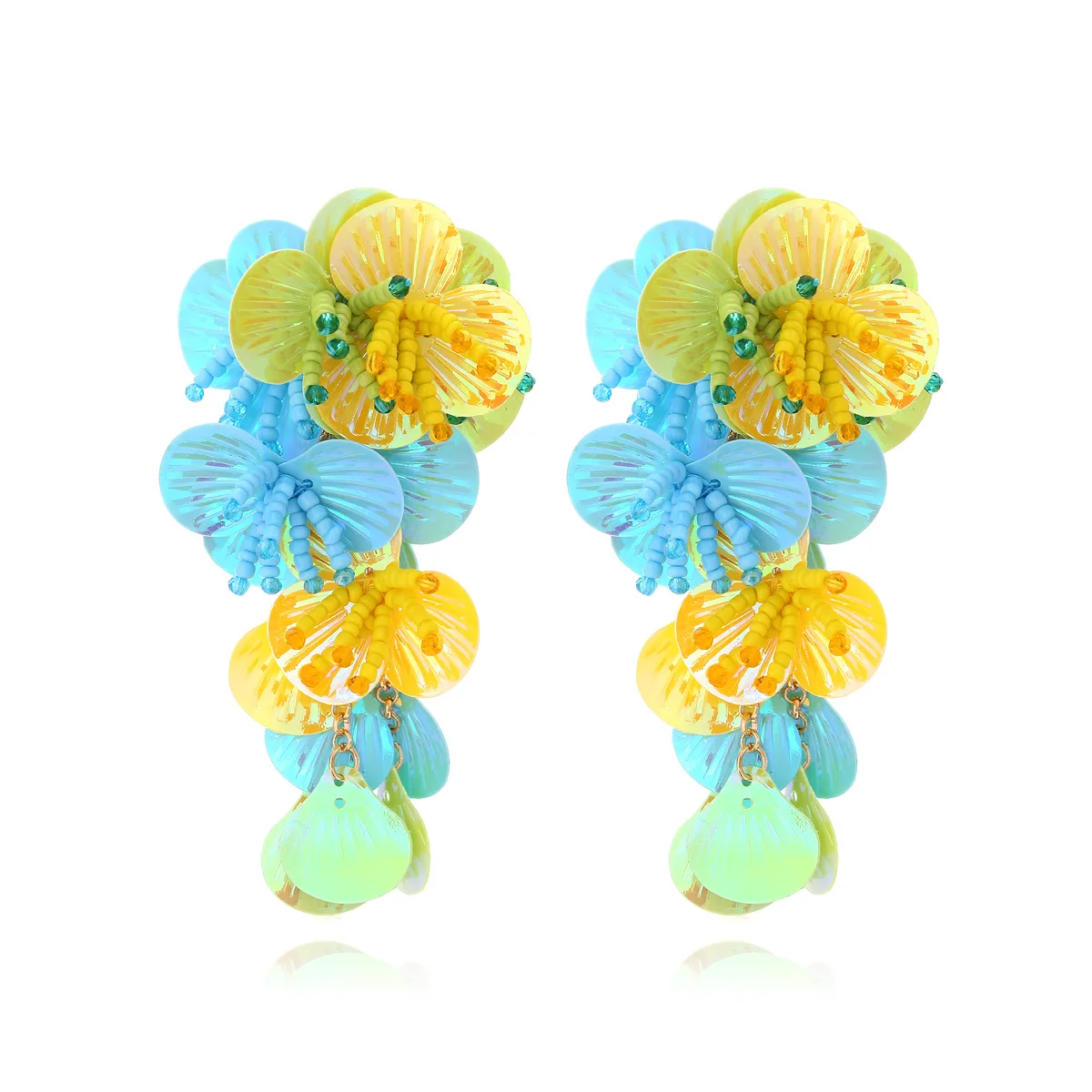 2023 Summer Trendy New ZAA Colorful Handmade Beaded Metal Sequin Flower Tassel Earrings for Women Statement Jewelry