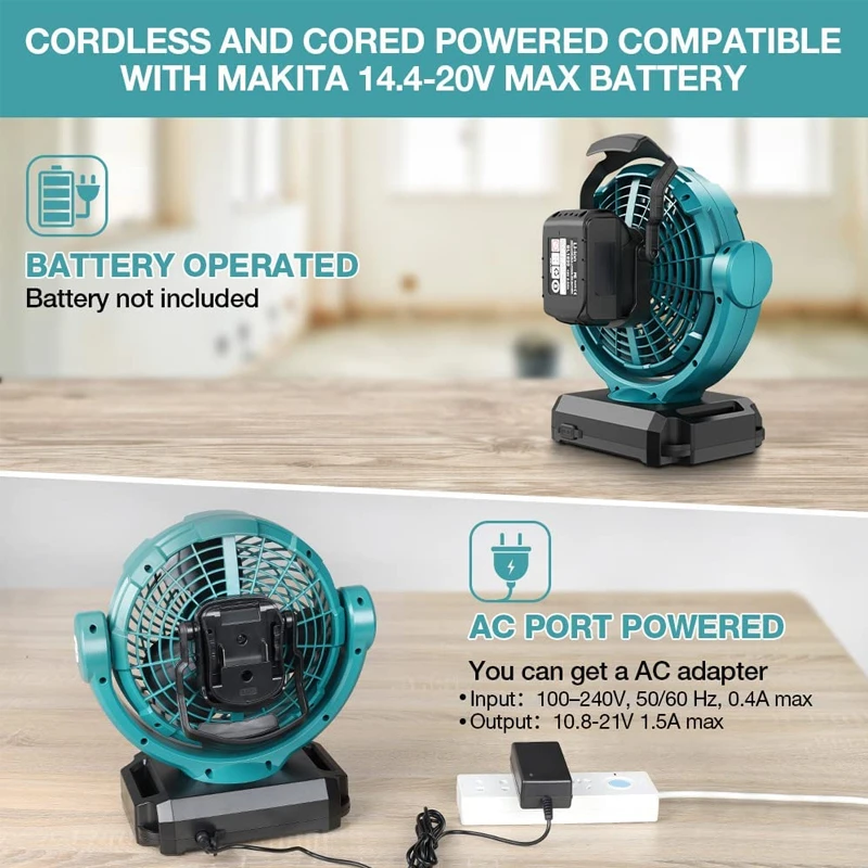 Cordless for Dewalt Battery Fan Rechargeable Fan For Makita/Bosch/Milwaukee/Black&Decker 18V 20V Li-ion Battery Power tool Fan