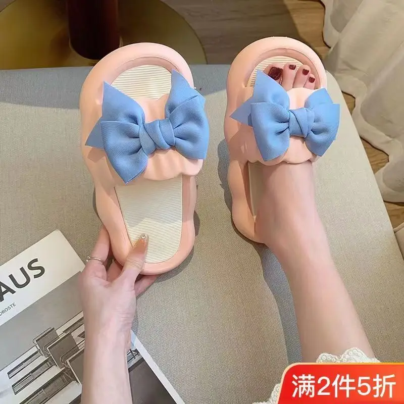 Bow Slipper Women Men Shoes Soft Platform Tulip Women'S Home Slippers Lovely Sole Cute Ladies Flip Flops Zapatillas Chaussons