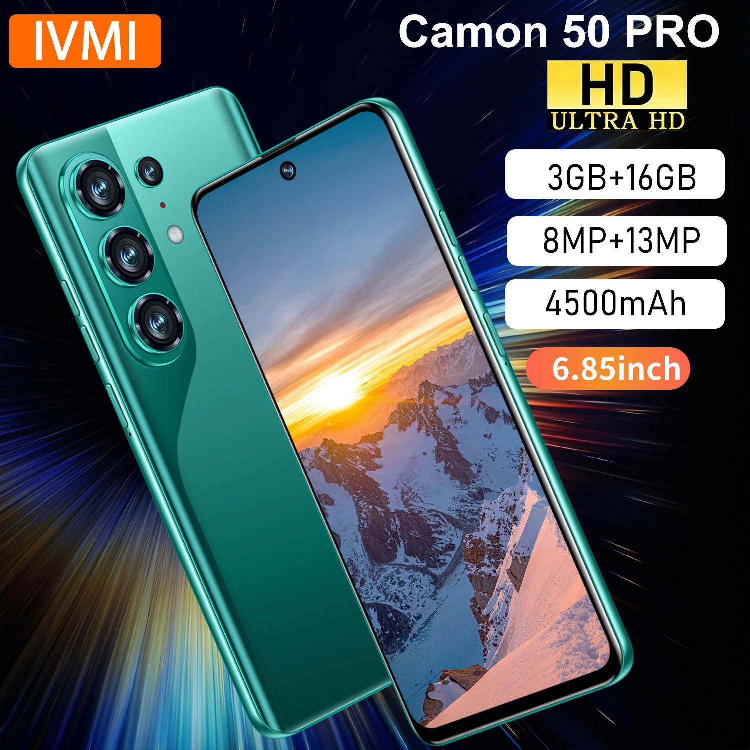 Фото Смартфон IVMI Global Camon50 Pro, 6.85 дюйма, Android 10, 3 ГБ ОЗУ, 16 ГБ ПЗУ, Face ID, 4G, Google Play Store №1