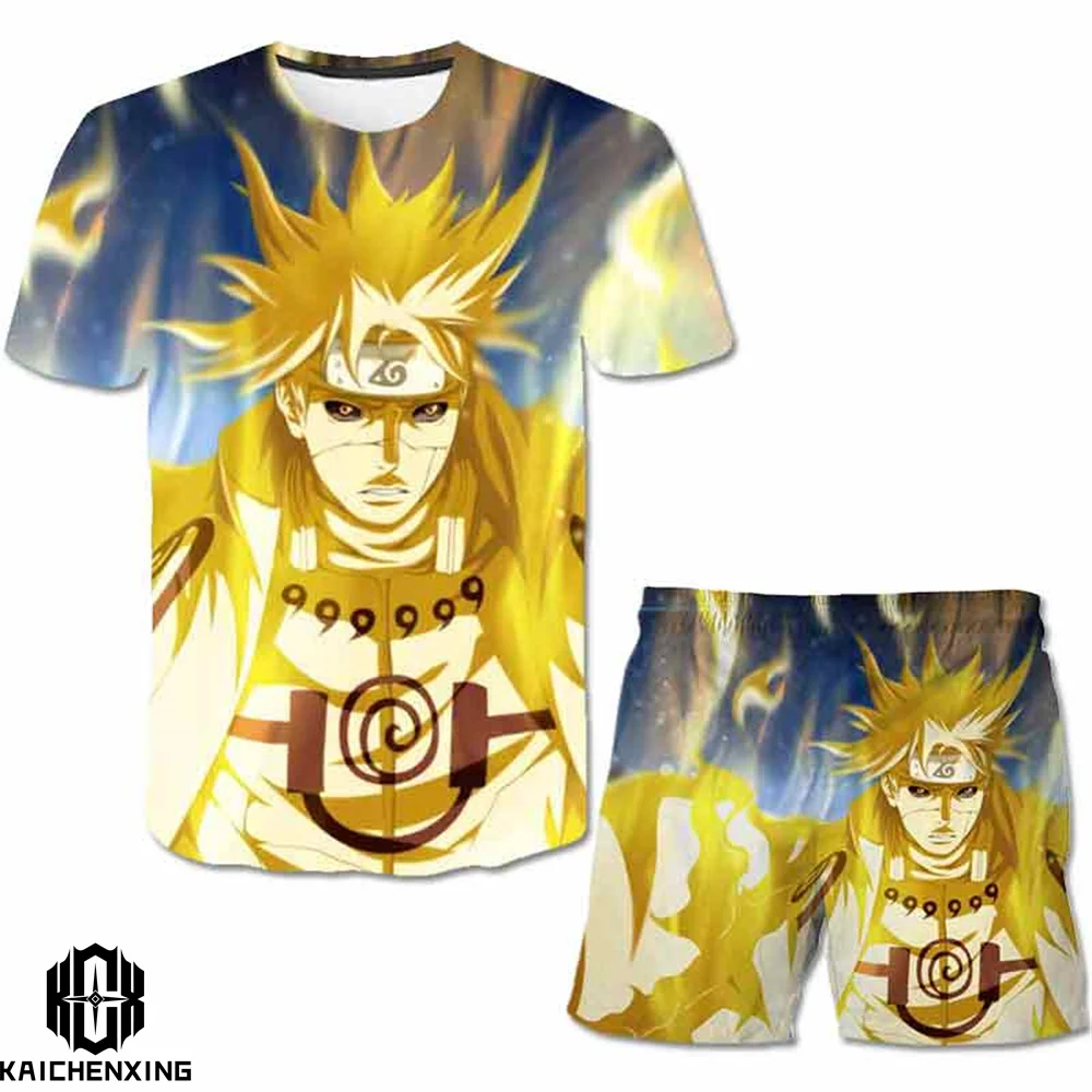

Japanese anime Naruto T Shirts 2PCS Sets Kids Cartoon 3D Tops Tees pants Suits 4-14 Years Summer Kakashi Children Clothes Suit