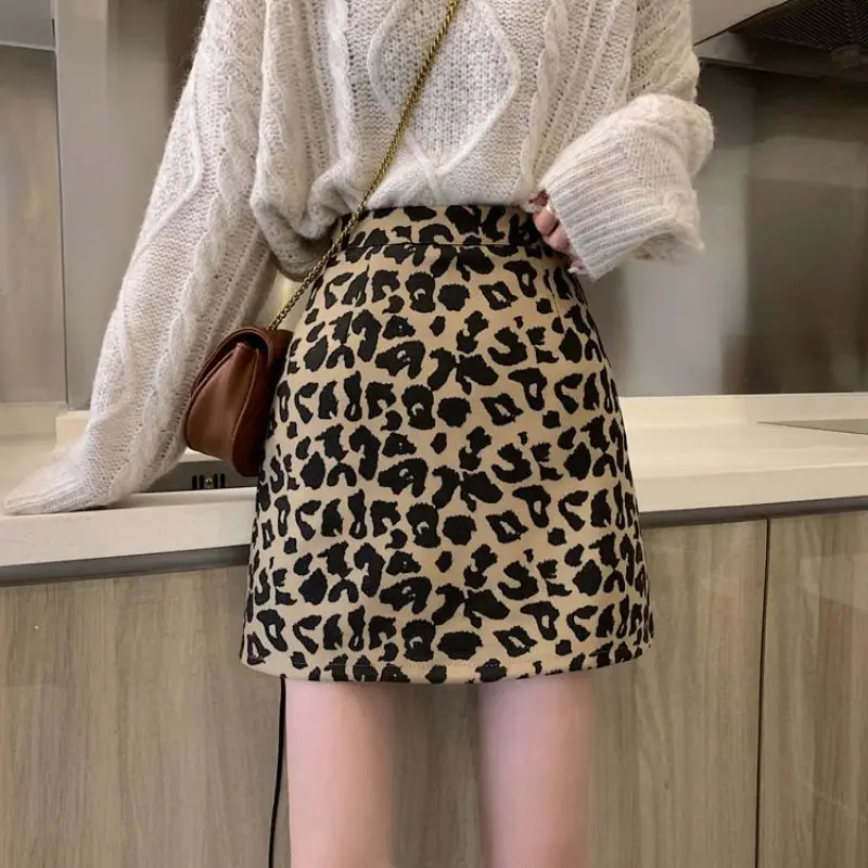 

Skirts Women Harajuku Friend A-line Autumn Basic Simple Skirt Leopard Teens Clubwear Party Vintage Popular Stylish Girls Bottoms