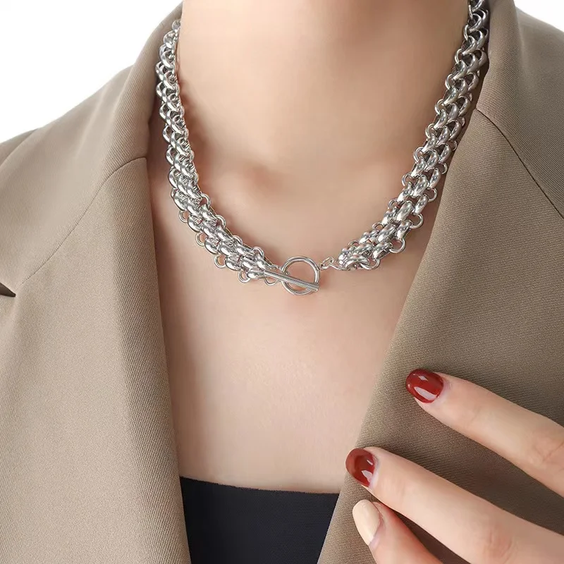 Женский комплект из кубинской цепи и ожерелья нержавеющей стали