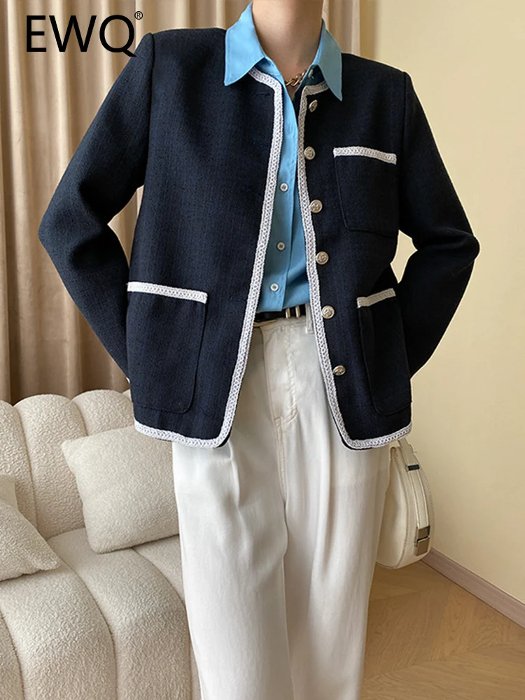 

EWQ High End Contrast Color Tweed Jackets For Women Long Sleeve Single Breasted Elegant Female Tops 2023 Autumn New 26D5165