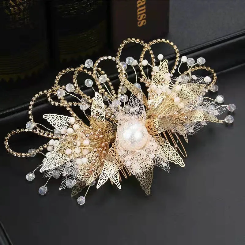 Elegant Birde Wedding Crown Hair Accessories Bridal Headpiece Handmade Pearl Crystal Tiara Hair Comb Pins Crowns for Women 2022 images - 6