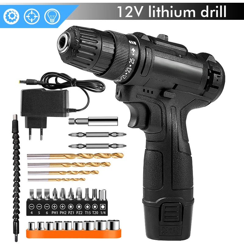 

12V Cordless Electric Screwdriver Rechargeable Impact Screwdriver Handheld Drill Power Tools WIth 1200mAh Battery And Accessorie