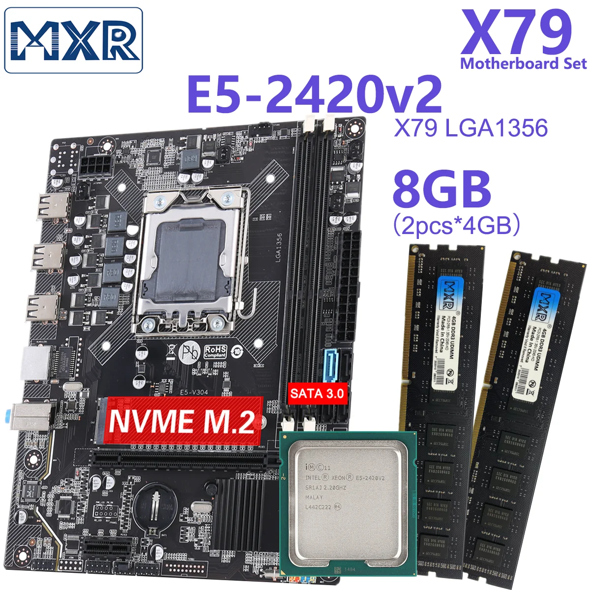 X79 Motherboard Set kit LGA 1356 Xeon E5 2420 V2 8GB DDR3 Memory Ram 1333MHz ECC REG PC3 1333MHz RAM kit 10600 2420V2