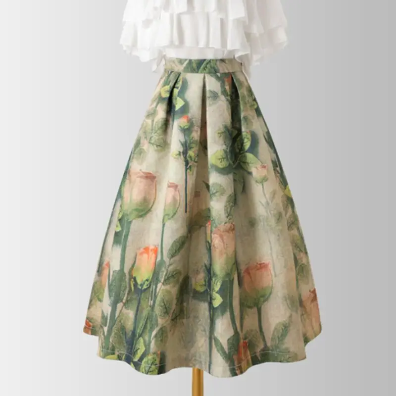

Шифоновая длинная юбка для женщин, Новинка лета 2023, праздничная пляжная трапециевидная юбка с цветочным принтом и высокой талией, Женская длинная юбка с поясом на резинке S26