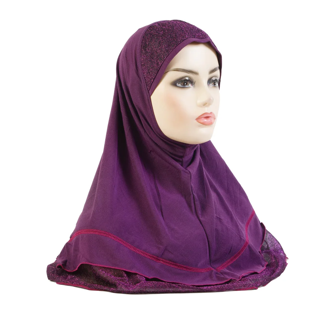 H310 One Piece Muslim Hijab Women Instant Scarf Glitter Khimar Headscarf Turban Pull On Ready Made To Wear Shawls Wrap Niqab