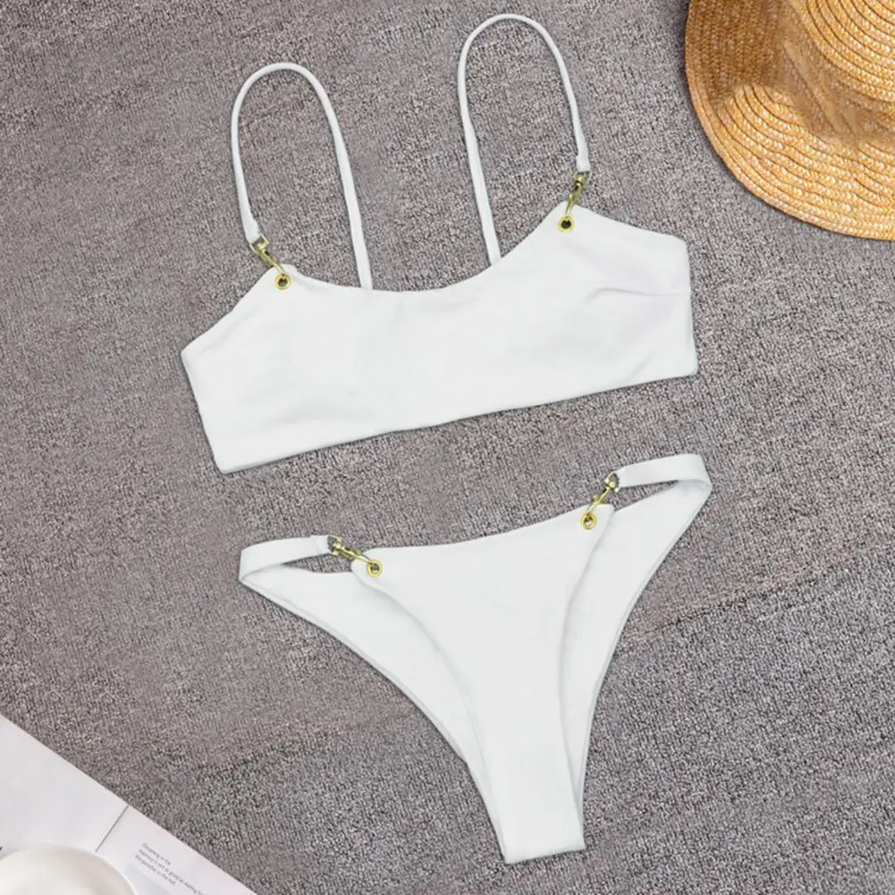 

2Pcs/Set Attractive Adjustable Pure Color Swimwear Set Split Bikini Beachwear Quick Drying