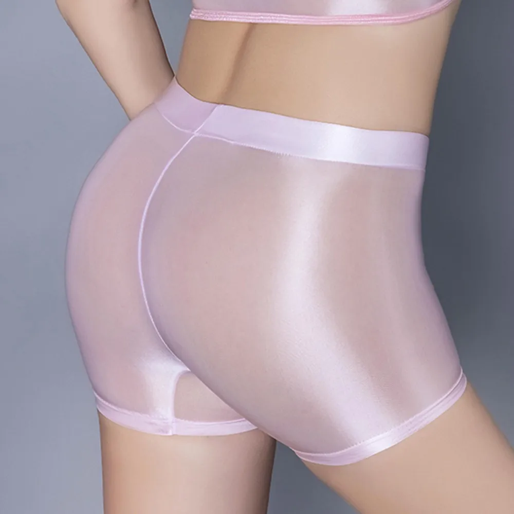 

Women See Through Underwear Stretch Ice Silk Oil Shiny Glossy Panties Solid Elastic Boxer Sport Shorts Underwear Soft Lingerie