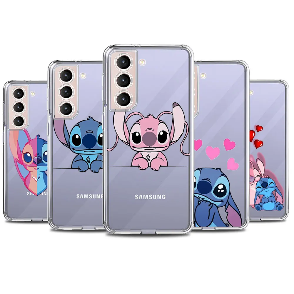 

For Samsung Galaxy S10e S9 S22 Ultra 5G S21 Plus S20 FE S10 Lite Note 20 10 Phone Case Transparent Pink Stitch Blue Angel Love