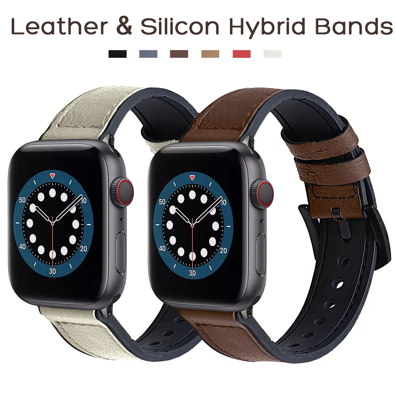 

Genuine Leather + soft silicone band for iWatch 40mm 44mm Strap for Apple watch 42mm 38mm Series 1 2 3 4 5 6 SE 7 41MM 45MM